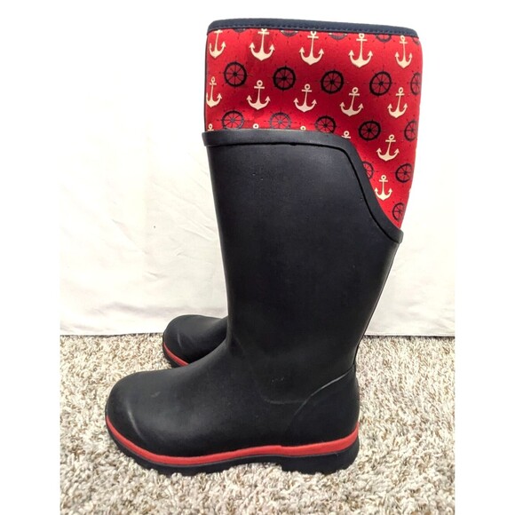 The Original Muck Boot Company Tall Chore Rain Boots Size 7 Navy Red Nautical - Picture 9 of 12